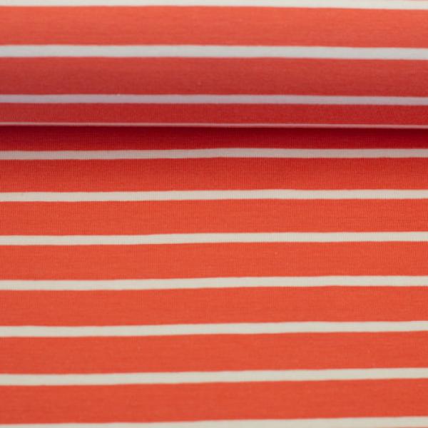 Baumwolljersey Isa Streifen Orange/Weiß  by Swafing